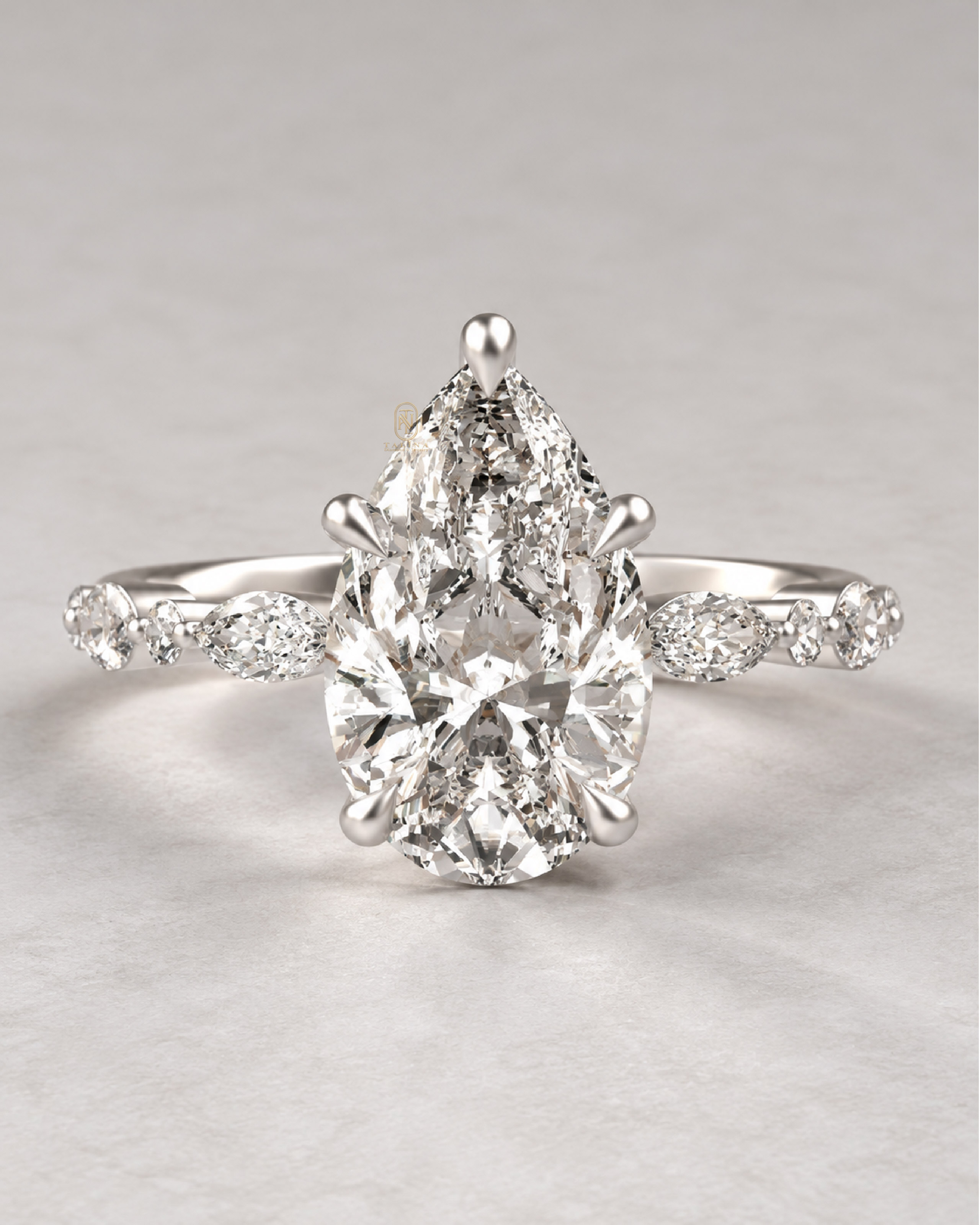 2ct Pear Lab-grown Diamond with Marquise and Round Accent Stones Ring